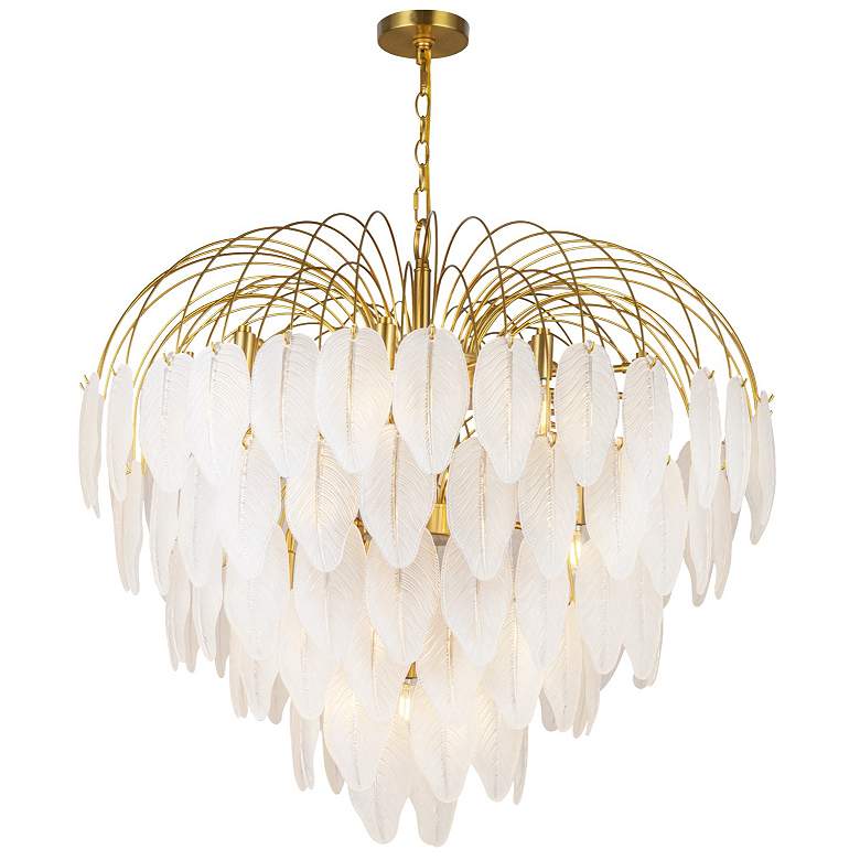 Image 1 Alessia 33.6" Wide 24-Light Brushed Brass Chandelier With White Glass