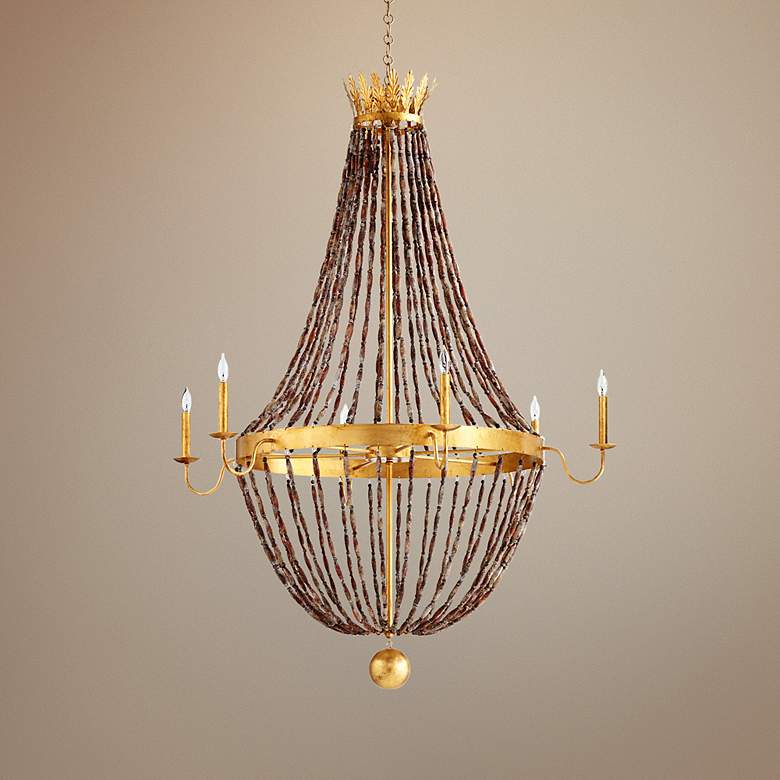 Image 1 Alessia 44 inch Wide Gold Leaf 6-Light Iron Chandelier