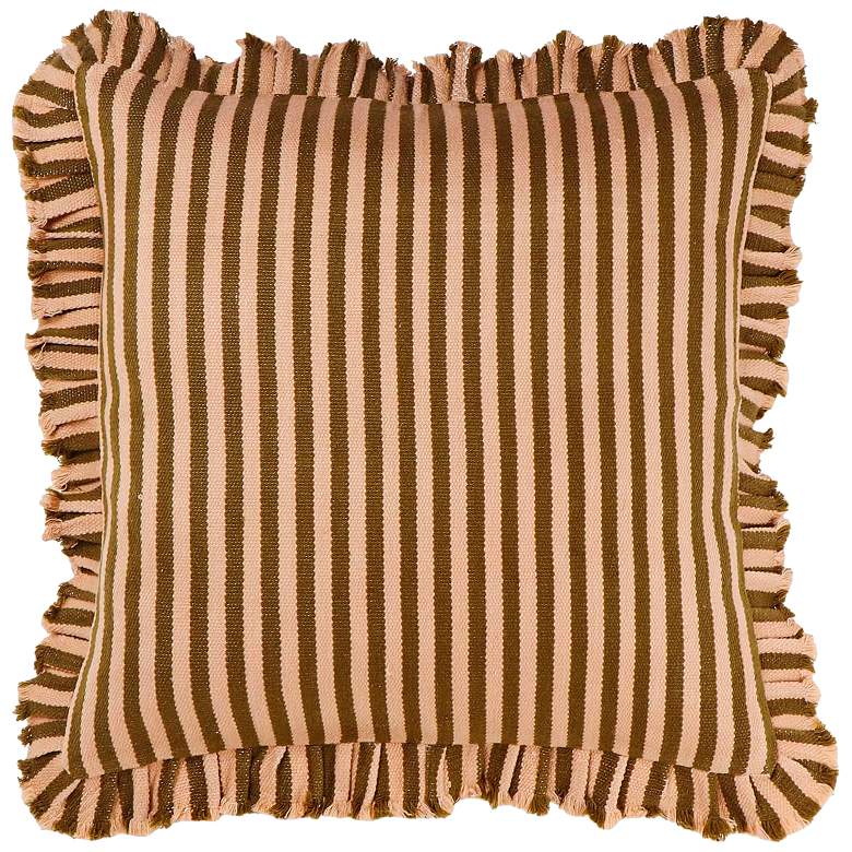 Image 1 Alessia Taupe Striped Ruffle 20" Square Accent Pillow