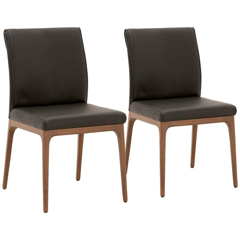 Image 1 Alex Sable Leather and Walnut Dining Chairs Set of 2