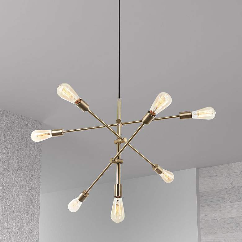 Image 1 Alexa 28" Wide 7 Light Aged Brass Adjustable Pendant