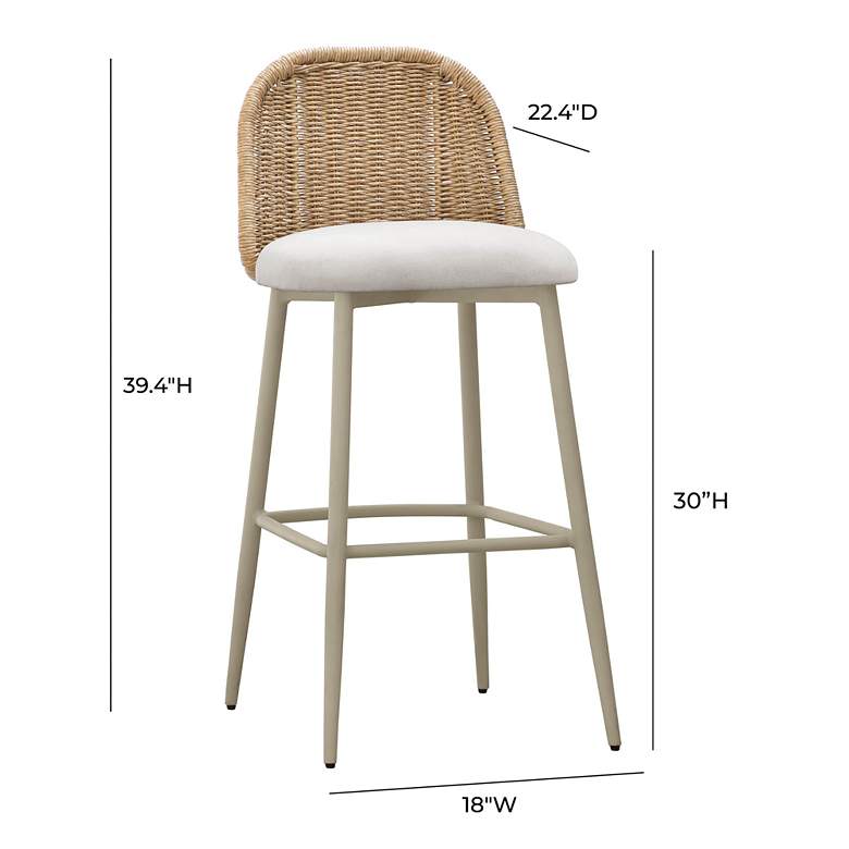 Image 4 Alexa 30" Cream Metal and Wicker Outdoor Bar Stool more views
