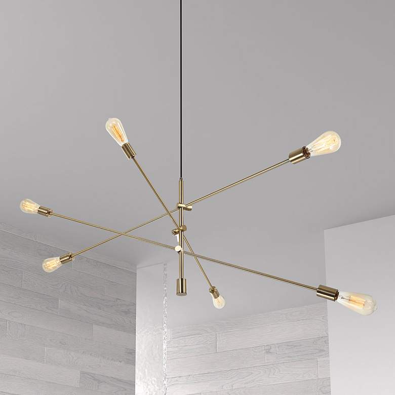 Image 1 Alexa 50" Wide 6 Light Aged Brass Adjustable Pendant