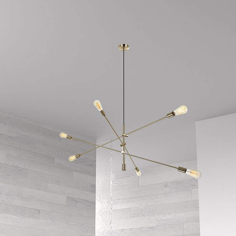 Image 3 Alexa 50" Wide 6 Light Aged Brass Adjustable Pendant more views