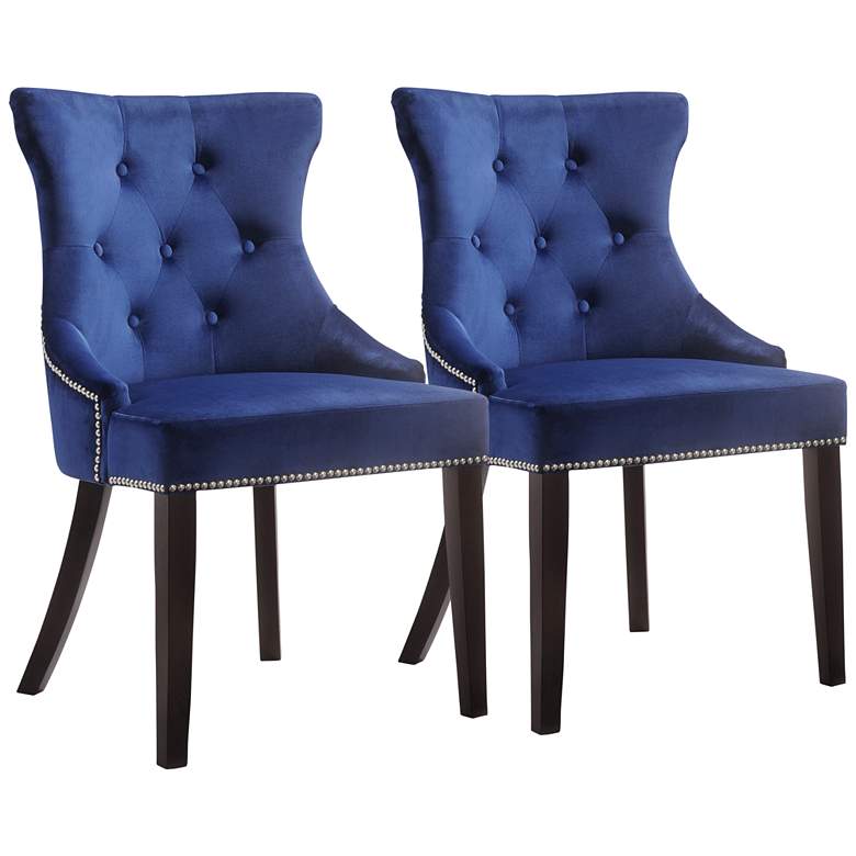 Image 3 Alexa Blue Velvet Fabric Tufted Dining Chair