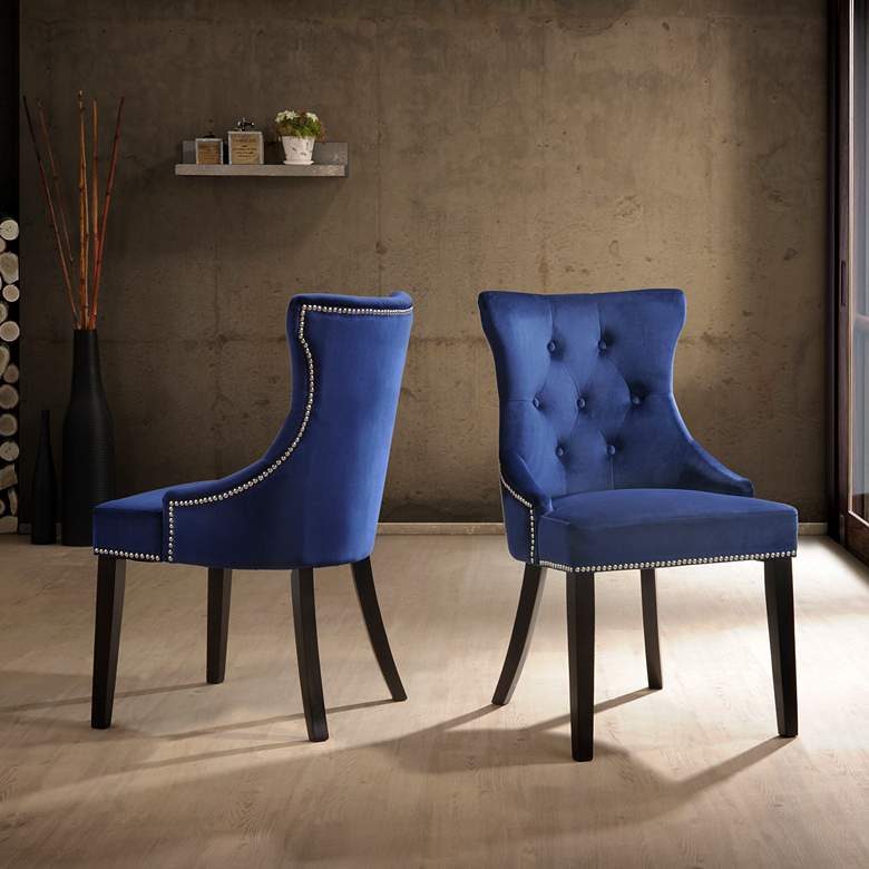 Image 2 Alexa Blue Velvet Fabric Tufted Dining Chair