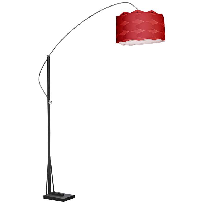 Image 1 Alexa Chrome and Black Arc Floor Lamp with Red Shade