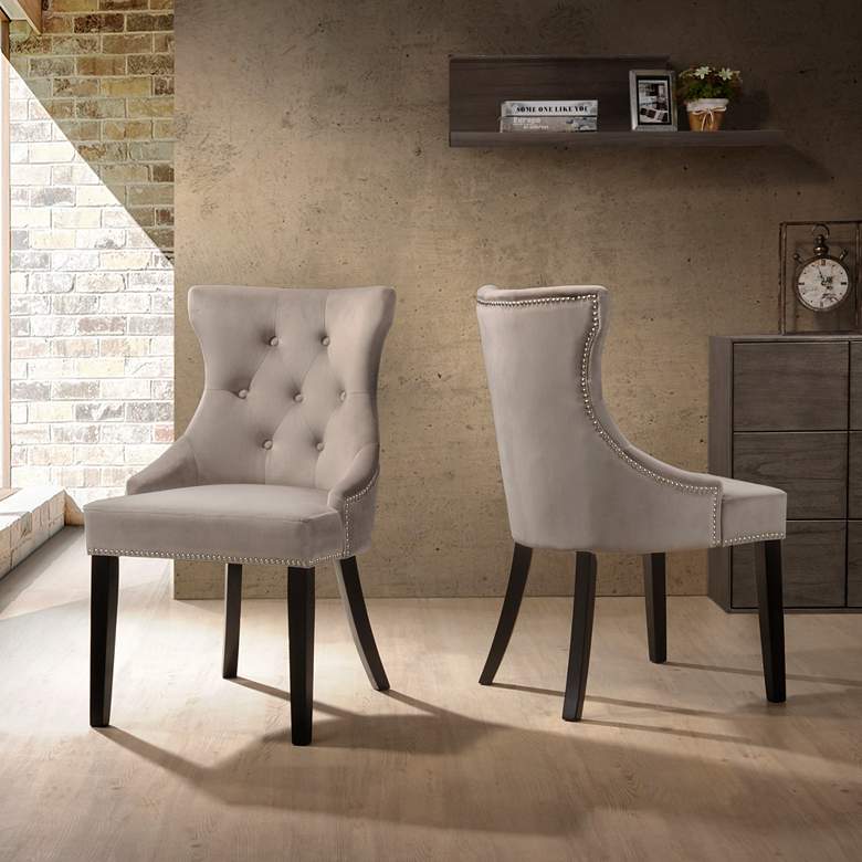 Image 2 Alexa Gray Velvet Fabric Tufted Dining Chair