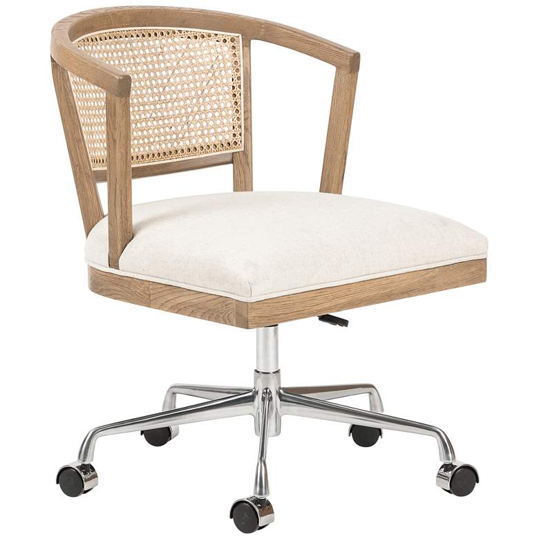 Image 1 Alexa Mid-Century Oak and Cane Adjustable Swivel Desk Chair