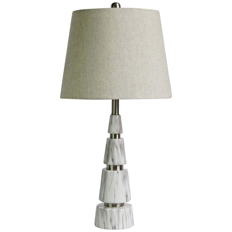 Image 1 Alexa White Marble and Polished Nickel Pyramid Table Lamp
