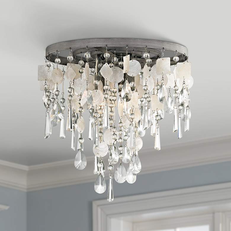 Image 1 Alexandra 14" Wide Zinc and Capiz Shell Ceiling Light