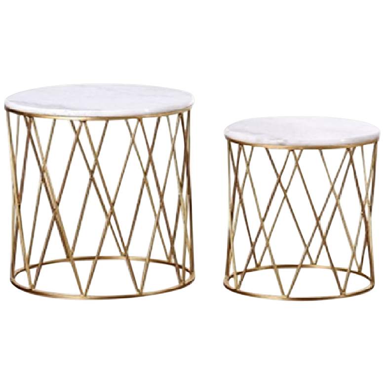 Image 1 Alexandra 16"W Metal and Marble Round Nesting Accent Table Set of 2