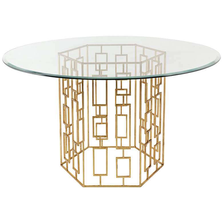 Image 1 Alexandra 54 inchW Gold Leaf Iron Geometric Round Dining Table