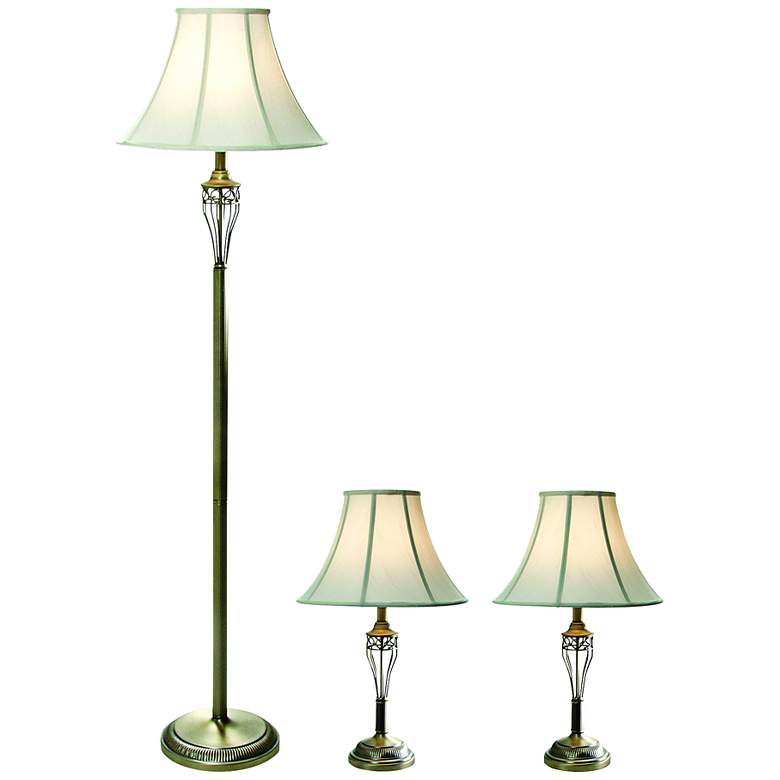 Image 1 Alexandria Antique Brass 3-Piece Floor and Table Lamp Set