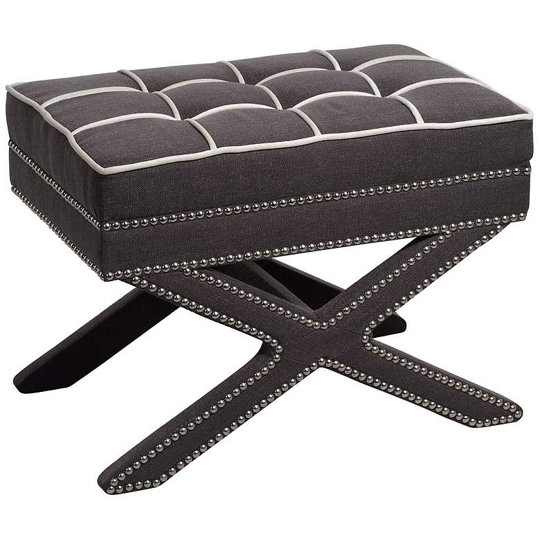 Image 1 Alexei Dark Gray Ottoman with White Stitching