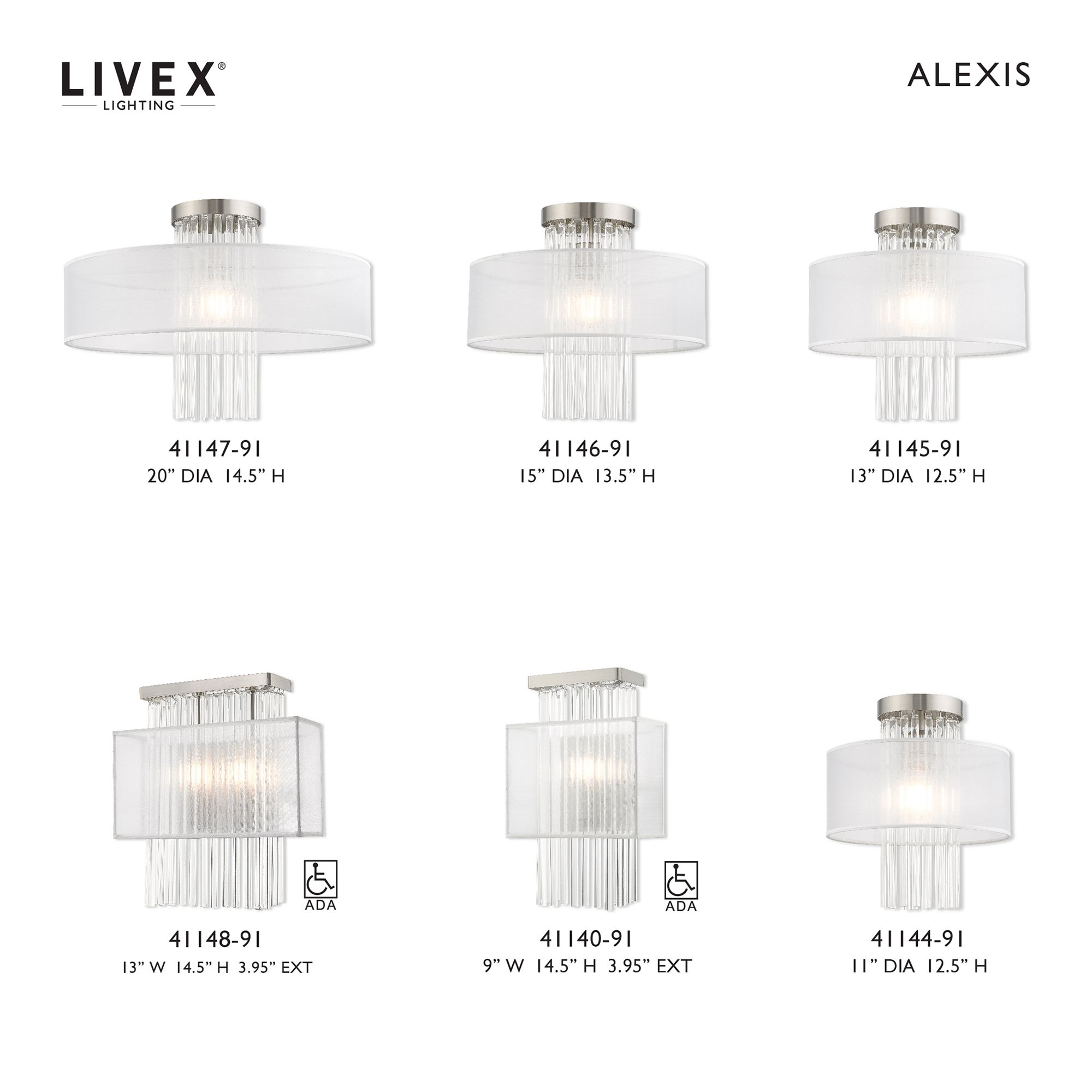 Alexis 1 Light Brushed Nickel Ceiling Mount