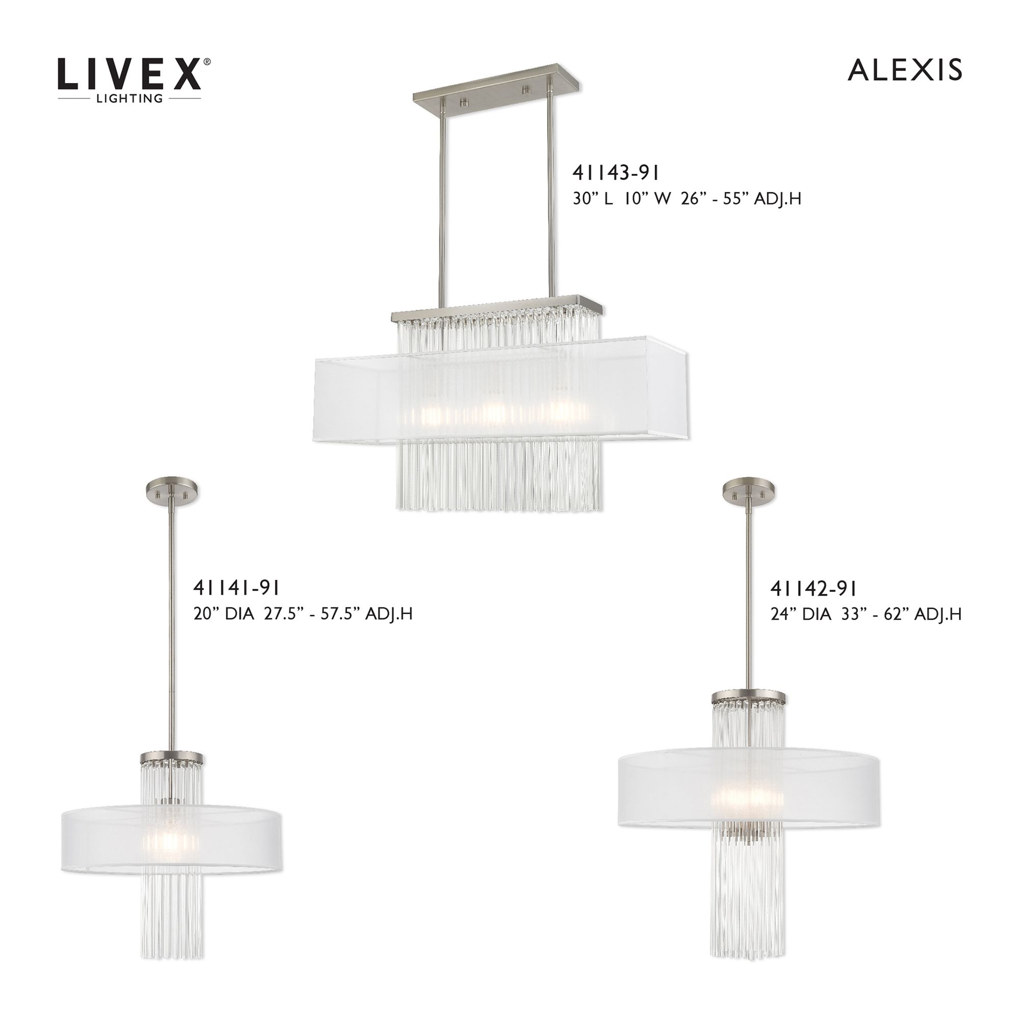 Alexis 3 Light Brushed Nickel Linear Chandelier