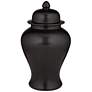 3_Alfano 15" High Onyx Black Ceramic Ginger Jar Urn with Lid