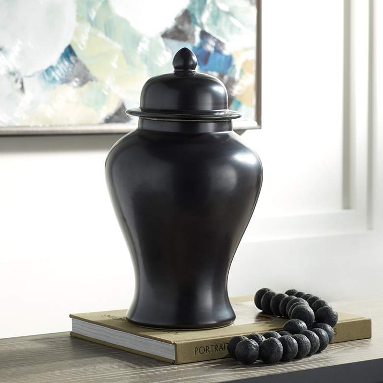 Image 2 Alfano 15" High Onyx Black Ceramic Ginger Jar Urn with Lid