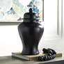 2_Alfano 15" High Onyx Black Ceramic Ginger Jar Urn with Lid