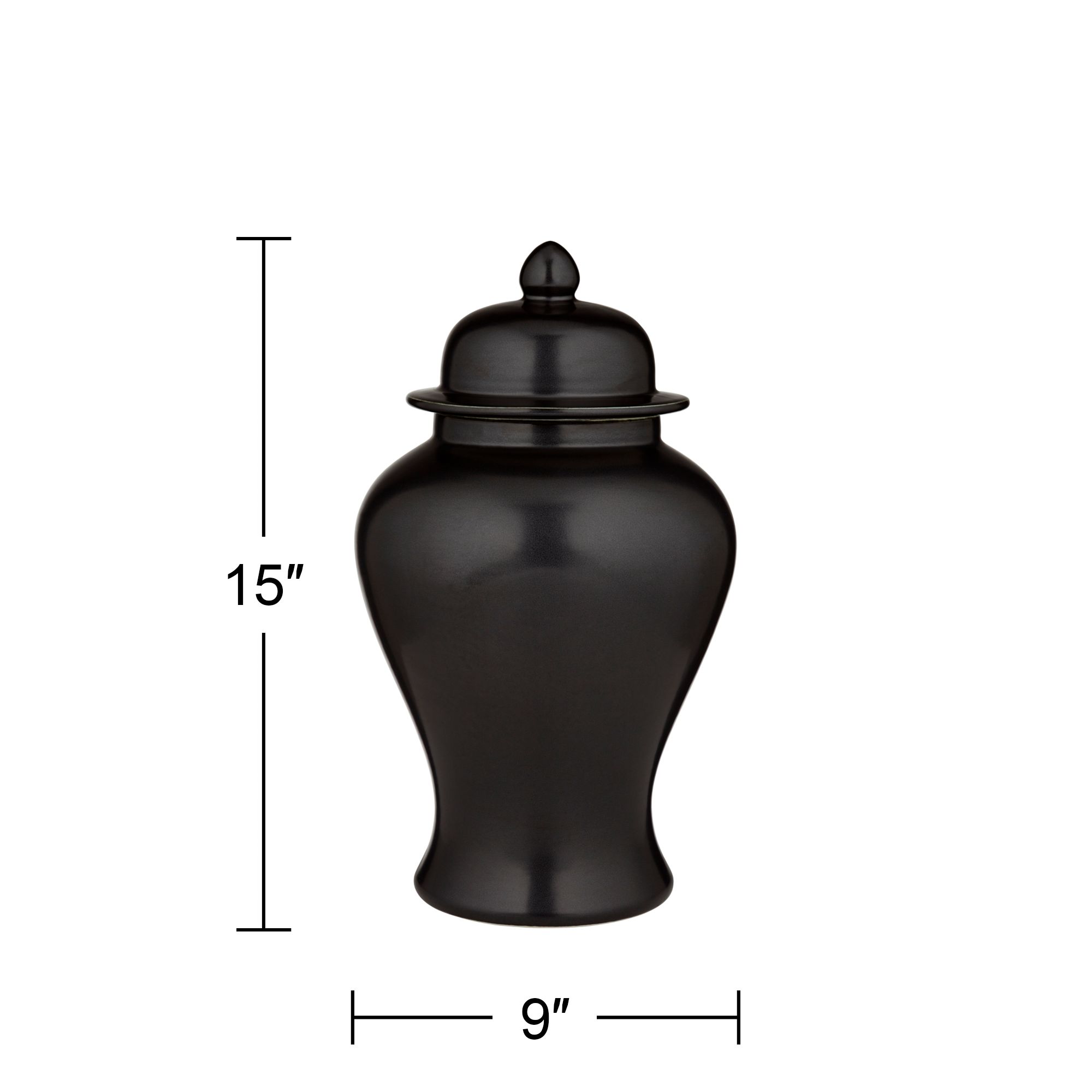 Alfano 15" High Onyx Black Ceramic Ginger Jar Urn with Lid in scene