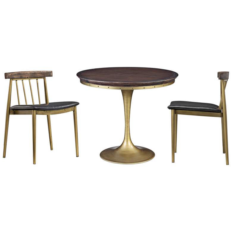 Image 1 Alfie Pine Top and Brushed Brass 3-Piece Dining Set