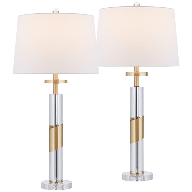 Image 1 Alfred 30 1/2" High Soft Brass and Crystal Column Table Lamp Set of 2