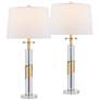 1_Alfred 30 1/2" High Soft Brass and Crystal Column Table Lamp Set of 2