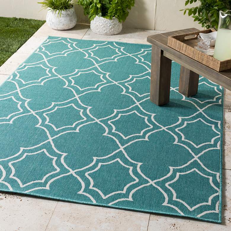 Image 1 Alfresco ALF-9653 5&#39;3 inchx7&#39;7 inch Teal and White Outdoor Area R