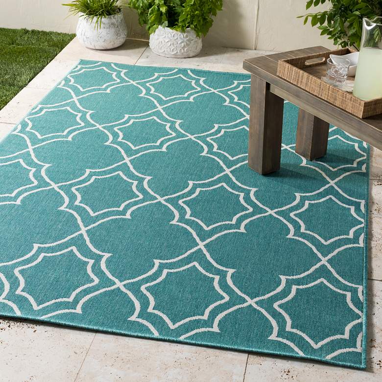 Image 1 Alfresco ALF-9653 5'3"x7'7" Teal and White Outdoor Area R