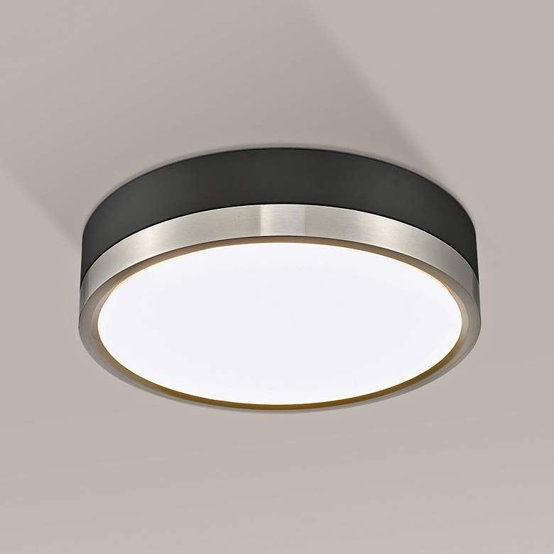 Image 2 Algar 12"W Matte Black and Brushed Nickel LED Ceiling Light