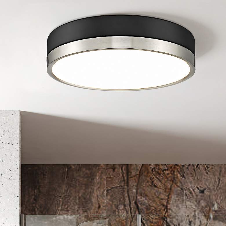 Image 2 Algar 16"W Matte Black and Brushed Nickel LED Ceiling Light