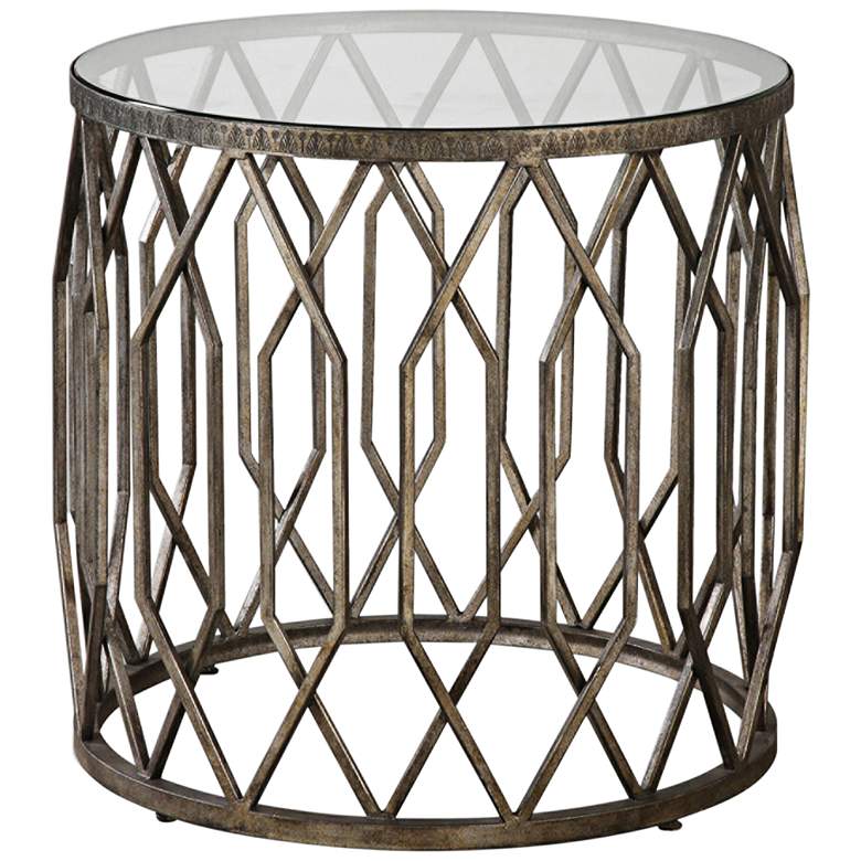 Image 1 Algoma 23 1/4 inch Wide Bronze and Glass Geometric Accent Table
