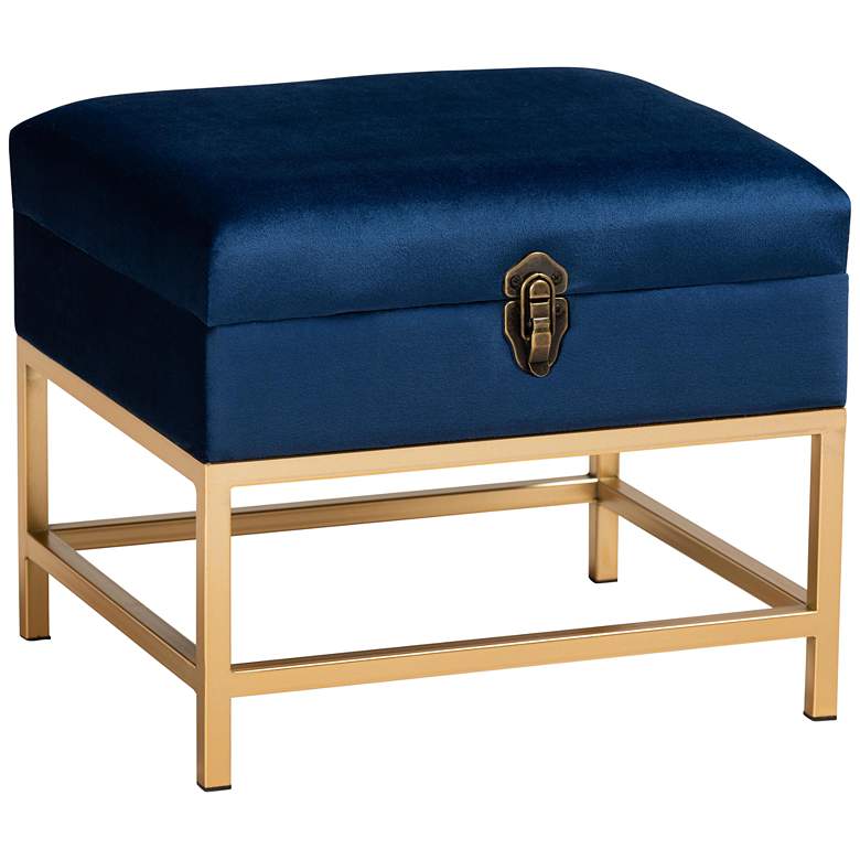 Image 2 Aliana 15 3/4"W Navy Blue Velvet Fabric Lift-Top Ottoman