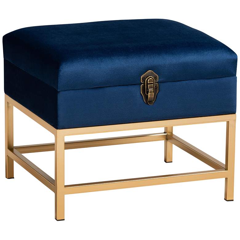 Image 2 Aliana 15 3/4 inchW Navy Blue Velvet Fabric Lift-Top Ottoman 