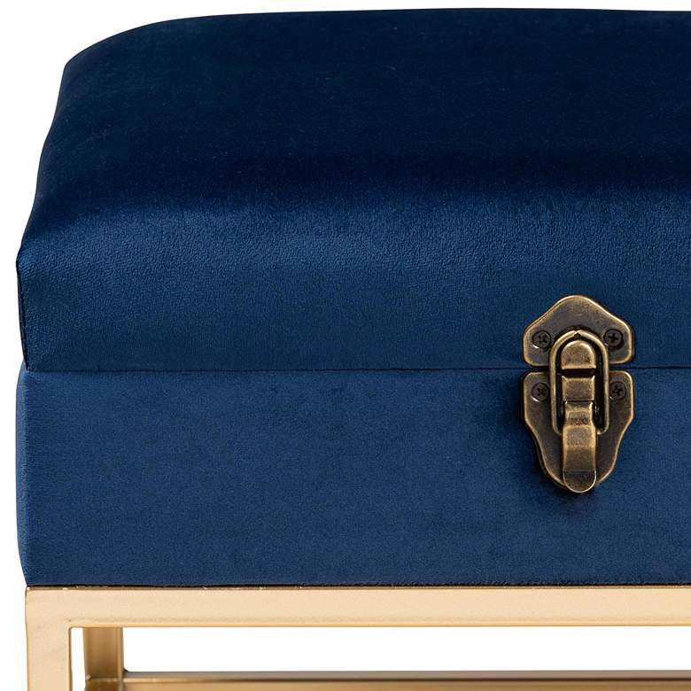 Image 3 Aliana 15 3/4 inchW Navy Blue Velvet Fabric Lift-Top Ottoman  more views