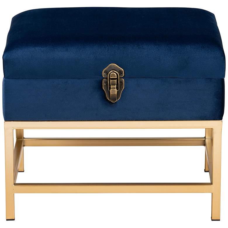 Image 5 Aliana 15 3/4"W Navy Blue Velvet Fabric Lift-Top Ottoman more views
