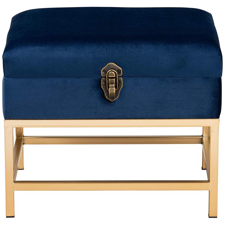 Image 5 Aliana 15 3/4 inchW Navy Blue Velvet Fabric Lift-Top Ottoman  more views