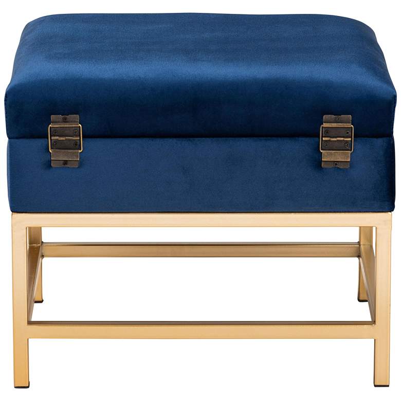 Image 7 Aliana 15 3/4 inchW Navy Blue Velvet Fabric Lift-Top Ottoman  more views