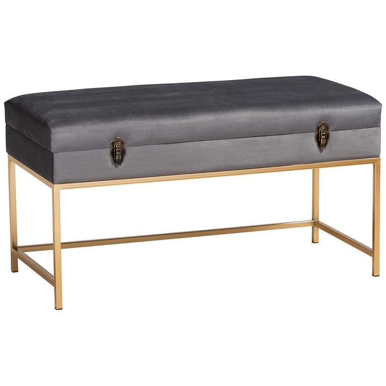 Image 1 Aliana 35 1/2 inch Wide Gray Velvet Fabric Lift-Top Ottoman 