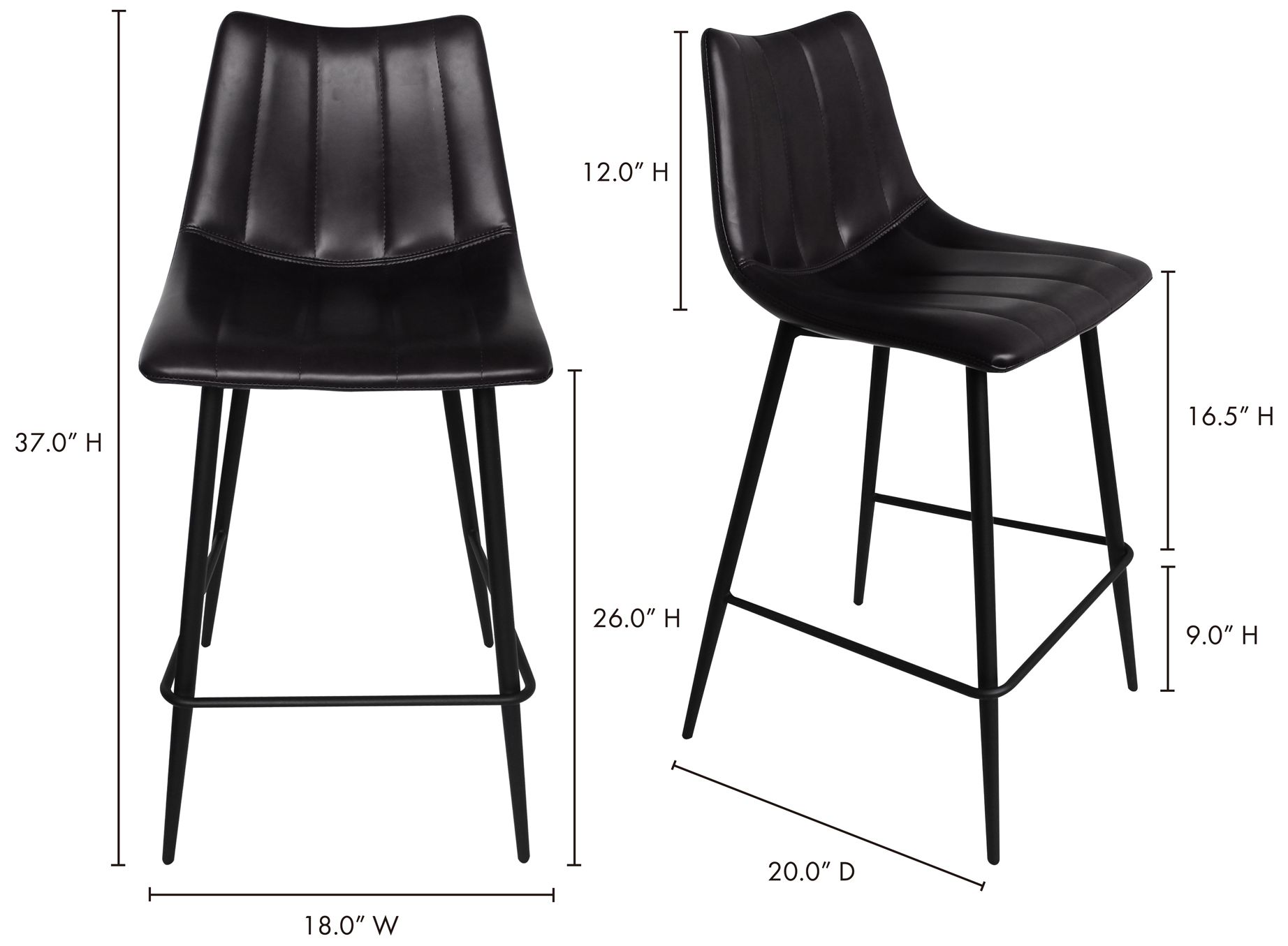 Alibi Counter Stool Matte Black - Set Of Two