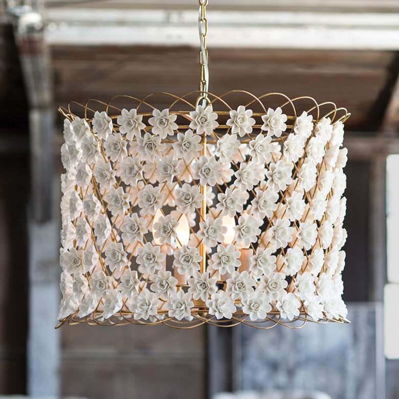 Image 1 Alice 24 1/2" Wide Gold Leaf 4-Light Flower Chandelier