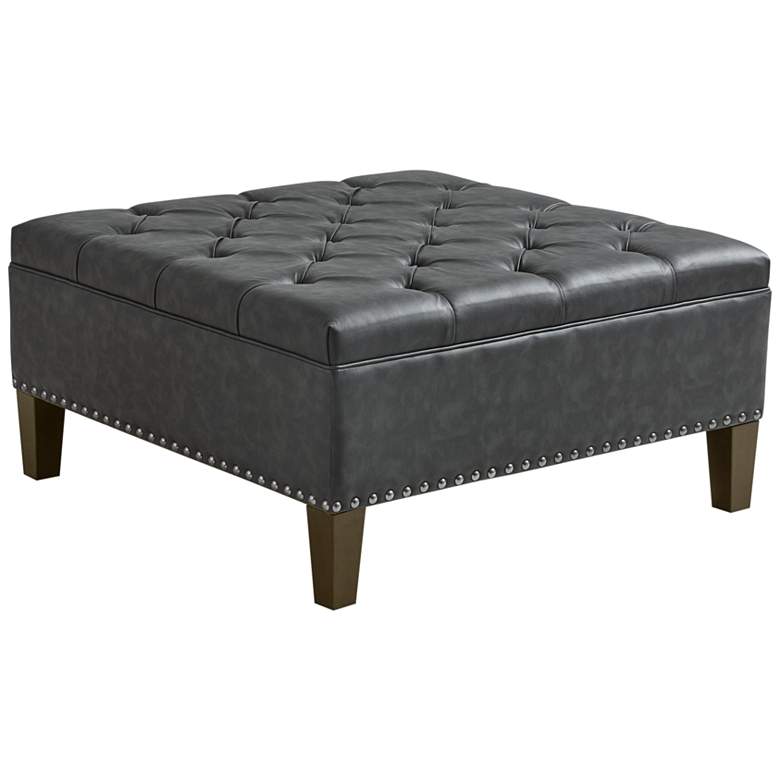Image 2 Alice Charcoal Tufted Fabric Square Cocktail Ottoman