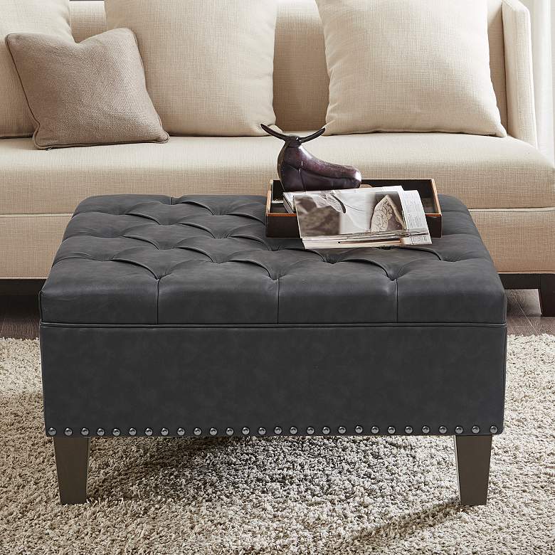 Image 1 Alice Charcoal Tufted Fabric Square Cocktail Ottoman