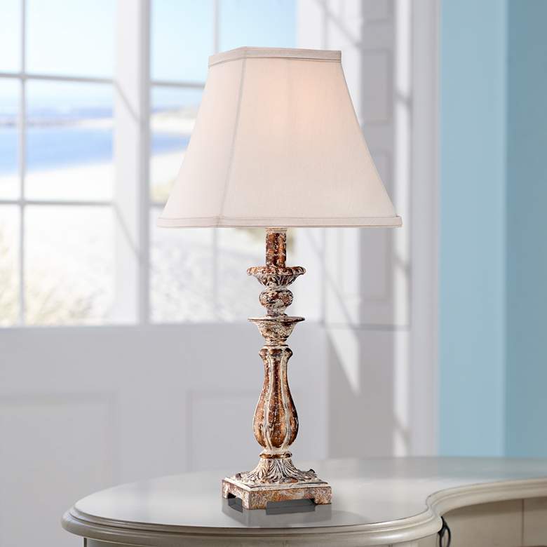 Alicia 18&quot; High Antique Gold Candlestick Table Lamp