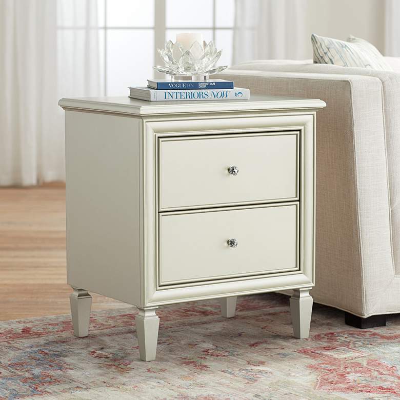 Image 1 Alina 24 inch Wide Champagne Silver 2-Drawer Side Table