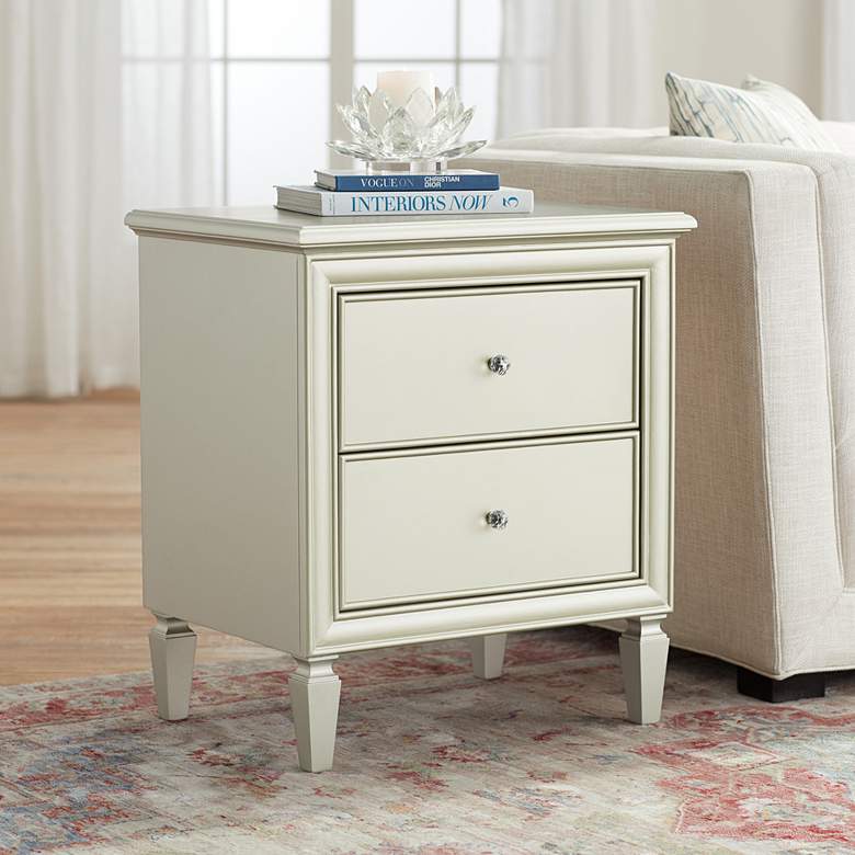 Image 1 Alina 24" Wide Champagne Silver 2-Drawer Side Table