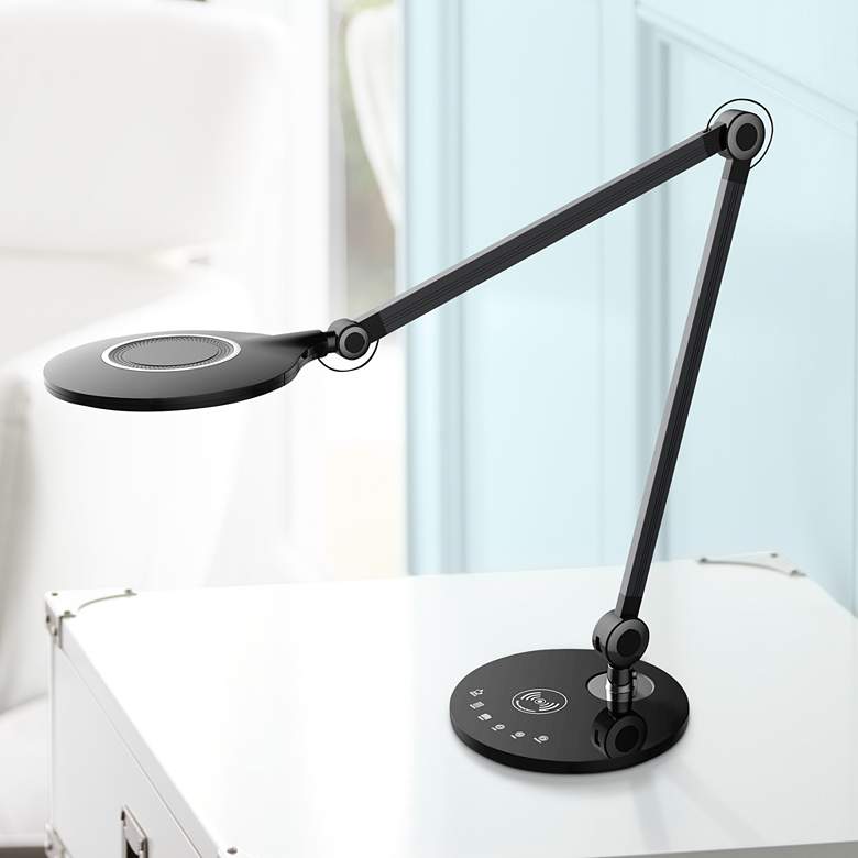 Alina Black LED Touch Adjustable Architect Desk Lamp with Wireless Charging