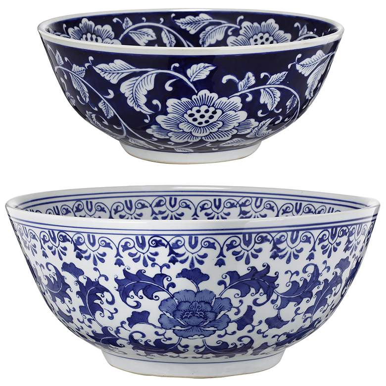 Image 1 Aline 7.1" High Blue & White Porcelain Decorative Bowls - Set of T