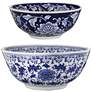 Aline 7.1" High Blue &#38; White Porcelain Decorative Bowls - Set of T
